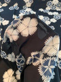Floral Maze Stretch Silk Chiffon - Black / White / Cadet Blue