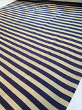 Horizontal Striped Lightweight Printed Crispy Silk Habotai - Navy / Sand