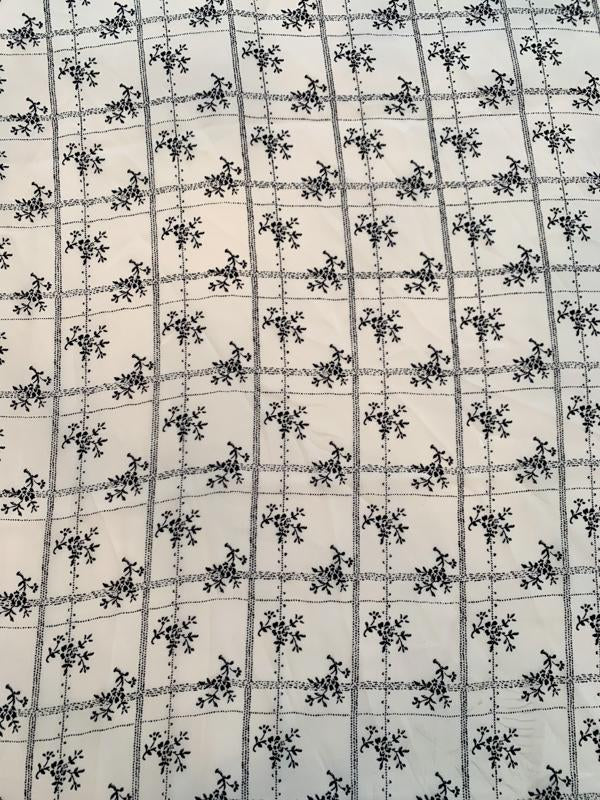 Floral Printed Silk Georgette - Black / White - Fabric by the Yard