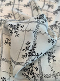 Floral Grid Printed Silk Georgette - Off-White / Black