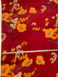 Oriental Floral Printed Silk Fuji - Crimson Red / Orange / Pink