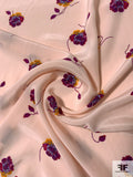 Floral Printed Silk Crepe de Chine - Light Pink / Purple / Orange