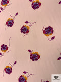Floral Printed Silk Crepe de Chine - Light Pink / Purple / Orange
