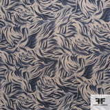 Brushstroke Leaf Silk Printed Georgette - Blue/Tan