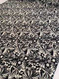 Tribal Flowers and Leaves Printed Silk Fuji - Black / Off-White