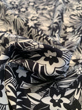 Tribal Flowers and Leaves Printed Silk Fuji - Black / Off-White