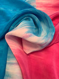 Ombré Tie-Dye Printed Silk Crepe de Chine - Magenta / White / Blue