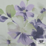 Watercolor Floral Printed Silk Chiffon - Purple/Green