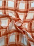 Painterly Plaid Printed Silk Georgette - Pumpkin Spice Orange / Off-White