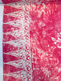 Floral Tie-Dye with Border Pattern Stretch 2-Ply Silk Crepe - Bubblegum Pink / White