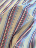 Vertical Striped Printed Silk Broadcloth - Light Blue / Purple / Pink / Beige