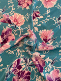 Asian Garden Floral Stretch 2-Ply Silk Crepe - Violet / Pink / Teal / White
