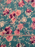 Asian Garden Floral Stretch 2-Ply Silk Crepe - Violet / Pink / Teal / White