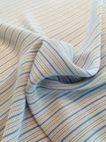 Diagonal Striped Washed Printed Silk Crepe de Chine - Blue / Beige / White
