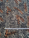 Animal Pattern Silk Chiffon with Stitched Sequins - Black / Cream / Orange