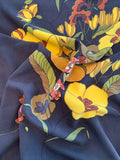 Oriental Floral Printed Silk Fuji - Black / Yellow / Orange / Olive