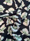Tropical Floral Printed Silk Charmeuse - Black / White / Green