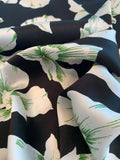 Tropical Floral Printed Silk Charmeuse - Black / White / Green