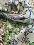 Tropical Floral and Leaf Printed Lightweight Silk Charmeuse - Moss Green / Cream / Black