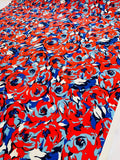 Art Collector Floral Printed Fused Silk Charmeuse - Vibrant Red / Sky Blue / Navy / White
