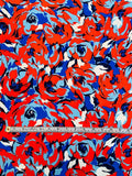 Art Collector Floral Printed Fused Silk Charmeuse - Vibrant Red / Sky Blue / Navy / White