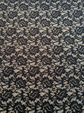 Floral Lace Pattern Printed Poly Spandex Scuba Knit - Black / Ivory