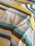 Horizontal Brushstroke Striped Printed Stretch Rayon Jersey Knit - Teal / Yellow / Light Grey / Steel Grey