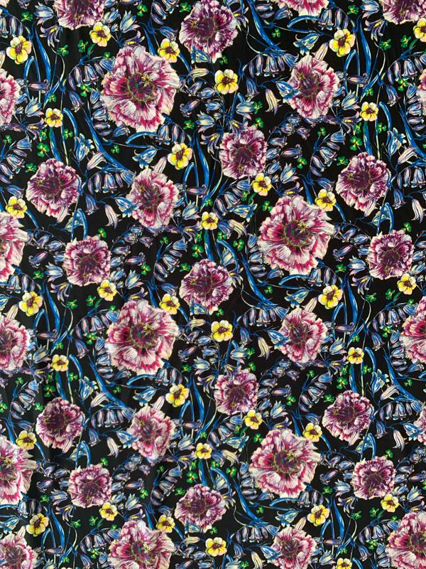 Italian Floral Printed Viscose Jersey Knit - Black/Blue/Magenta