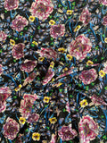 Italian Floral Printed Stretch Viscose Jersey Knit - Black / Blue / Magenta / Yellow