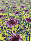 Italian Floral Printed Stretch Viscose Jersey Knit - Yellow / Magenta / Blue / Green