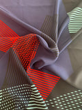 Modern Geometric Lines Printed Silk Crepe de Chine - Navy / Black / Red / Light Blue