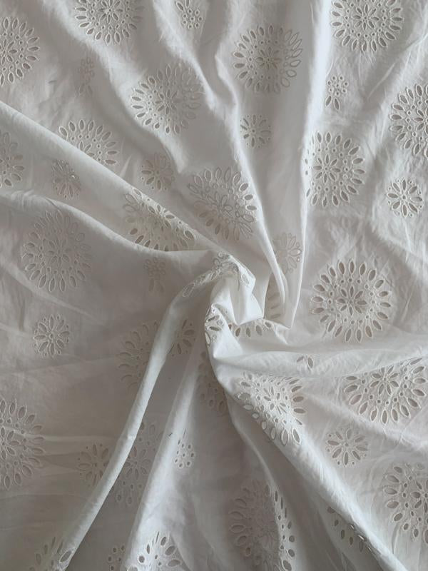 White Cotton Floral Embroidered Eyelet Batiste Fabric by the Yard () White Cotton Floral Embroidered Eyelet Batiste Fabric by the Yard ()