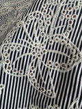 Floral Embroidered and Eyelet Striped Cotton Shirting - Black / Ivory