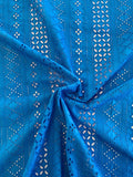 Stripe Pattern Embroidered Cotton Eyelet - Royal Blue