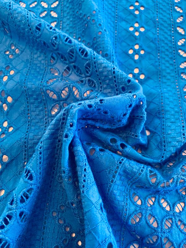 Stripe Pattern Embroidered Cotton Eyelet - Royal Blue | FABRICS ...