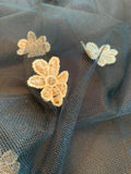 Floral Embroidered Tulle with Scalloped Finish - Black / Antique Gold / White