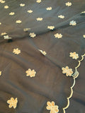 Floral Embroidered Tulle with Scalloped Finish - Black / Antique Gold / White