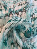 Abstract Ikat Printed Silk Chiffon - Seafoam / Teal / White