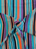 Abraham Vertical Striped Printed Silk Jacquard - Turquoise / Orange / Navy / White