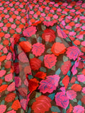 Floral Printed Silk Chiffon - Pink / Red / Teal / Black