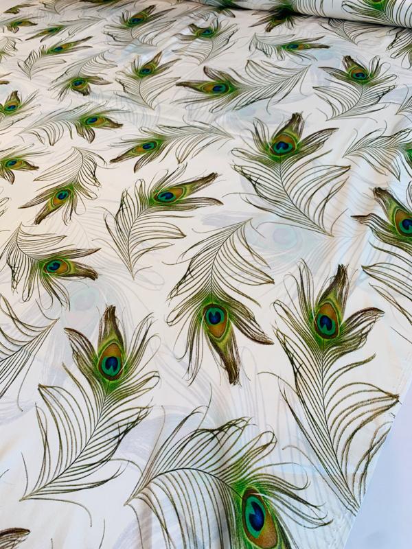 Soimoi Cotton Cambric Fabric Peacock Feather Decor Fabric Printed