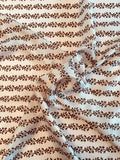 Horizontal Floral Striped Printed Silk Habotai - Off-White / Brown