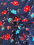 Floral Printed Silk Jacquard - Navy / Red / Tan / Blue