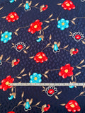 Floral Printed Silk Jacquard - Navy / Red / Tan / Blue