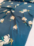 Soothing Floral Printed Silk Crepe de Chine - Navy / White / Mustard Yellow / Teal