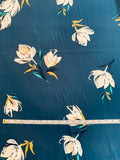 Soothing Floral Printed Silk Crepe de Chine - Navy / White / Mustard Yellow / Teal