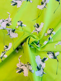 Floral Stems Cotton and Silk Faille - Lime Green / White / Forest Green