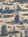 Toile Printed Cotton Sheeting - Blue / Cream