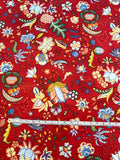 Holiday Floral Printed Cotton Sateen - Red / Multicolor