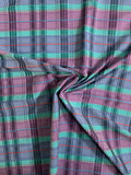 Plaid Stretch Yarn-Dyed Cotton Shirting with Textured Pinstripe - Purple / Blue